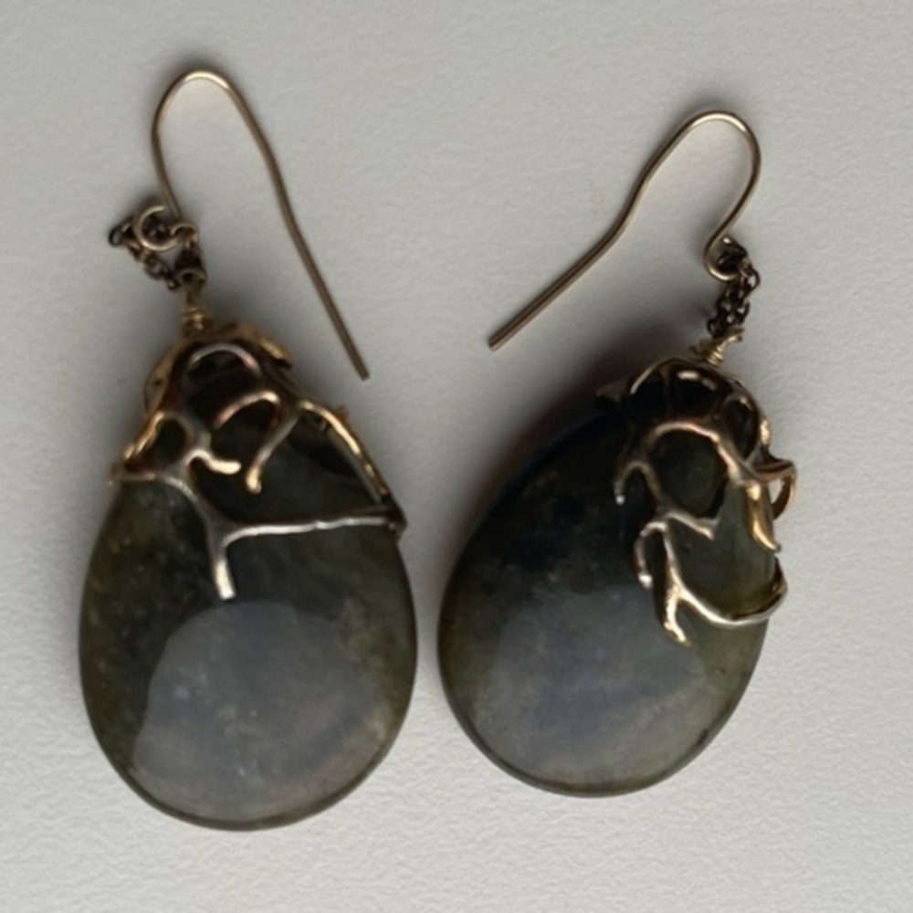Vintage labradorite stone crystal drop earrings with gold accent